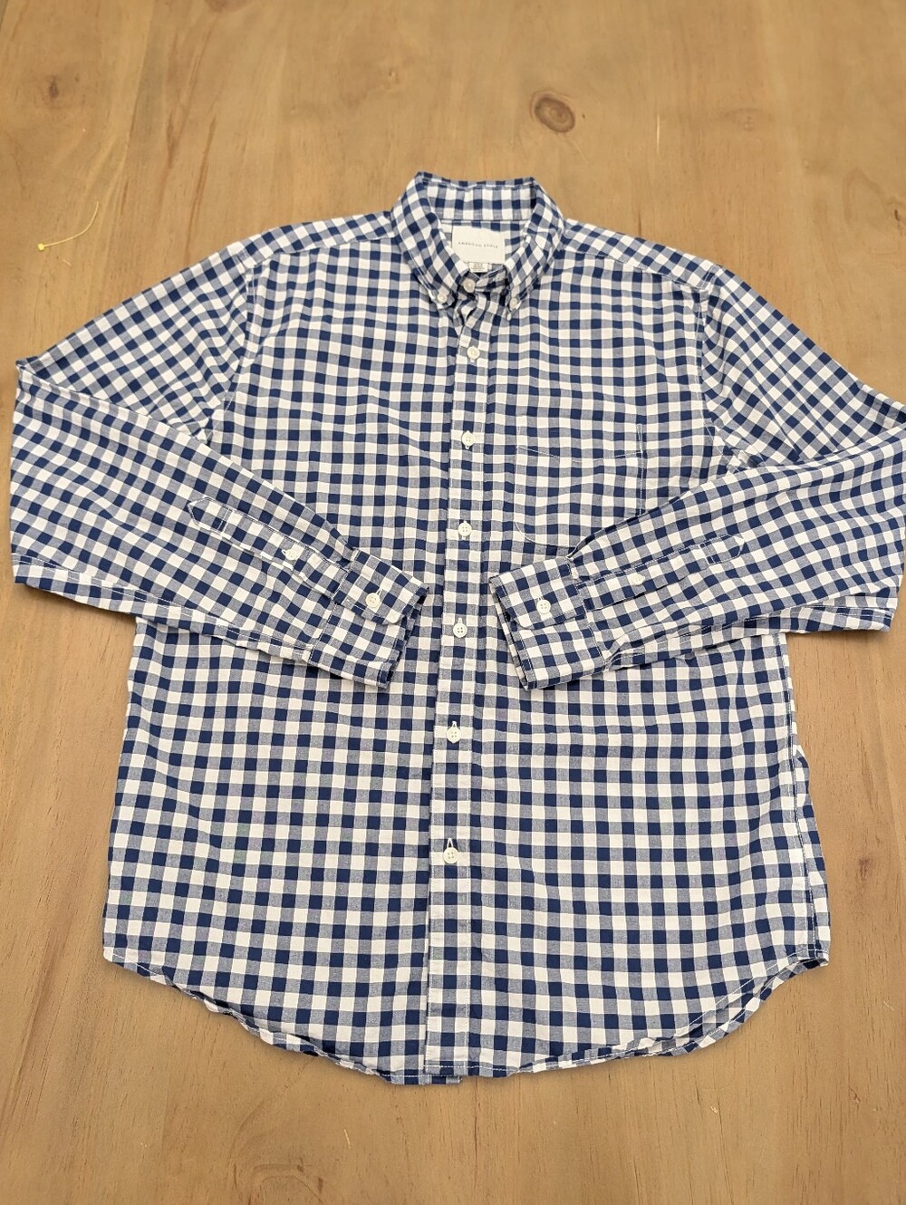 American Eagle Classic Fit Buffalo Checked Blue & White Button Down Mens Size M